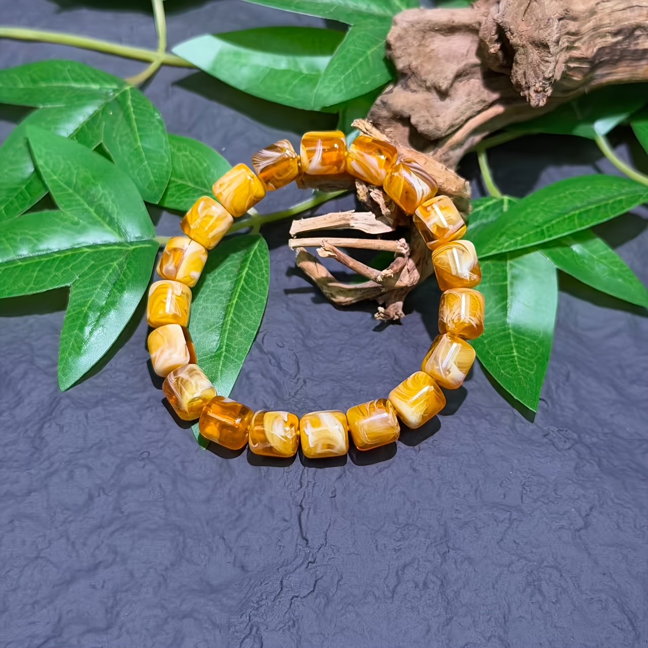 Natural Amber Copal Bead Bracelet, Unisex Wristband
